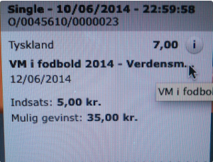 Germany to win World Cup. 5 kroners bet to win 35!