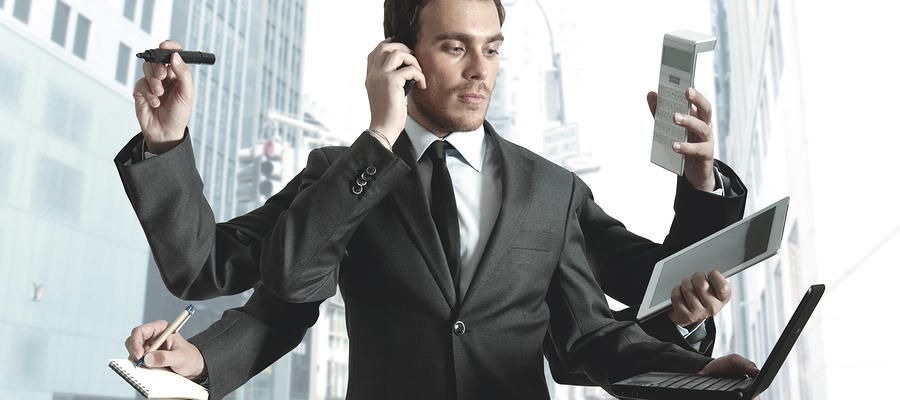 Businessman multitasking